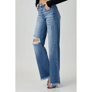 💥Risen Mid-Rise Button Down Wide Leg Jeans